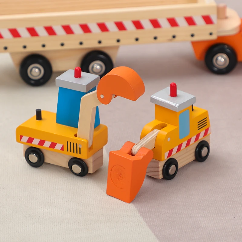 Transport Vehicle Engineering Vehicle Excavator Large Truck Cognitive Animal Vehicle Wooden Car Model Taxi Toy Car For Kids B174