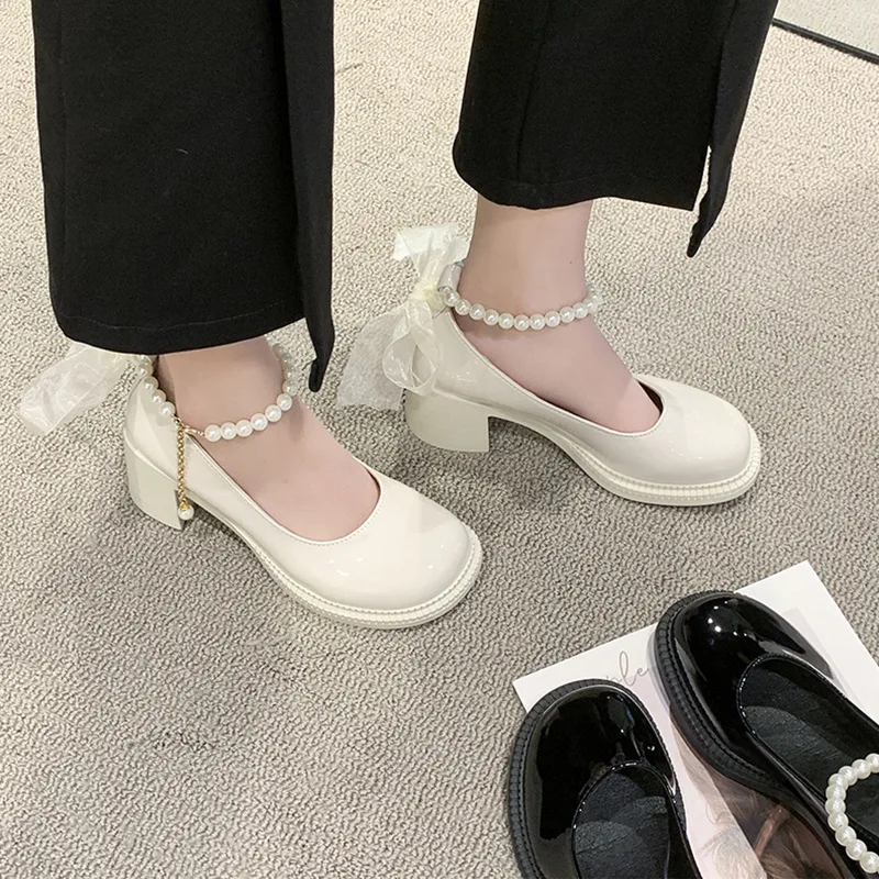 Lolita Shoes 3cm Heels Chunky Sandals Branded Pumps Round Toe 2022 Clogs for Women Slip On Lace-Up Mary Jane 5cm Block Fashion R