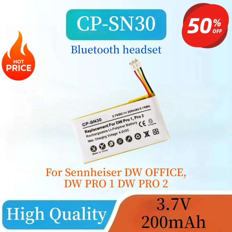 

High Quality Brand New 3.7V 200mAh CP-SN30 Replacement Bluetooth Headset Battery For Sennheiser DW OFFICE, DW PRO 1 DW PRO 2