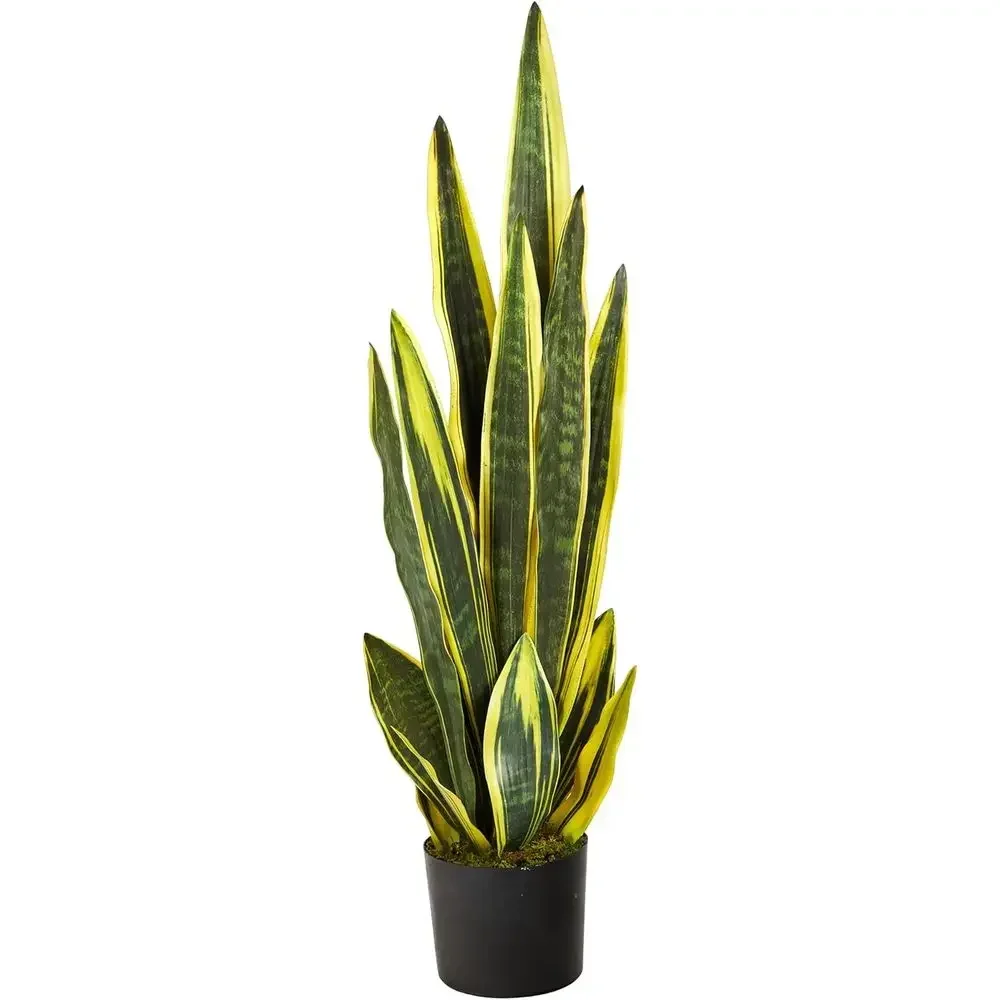 

38-inch Tall Artificial Snake Plant in Black Pot for Home and Office Decor
