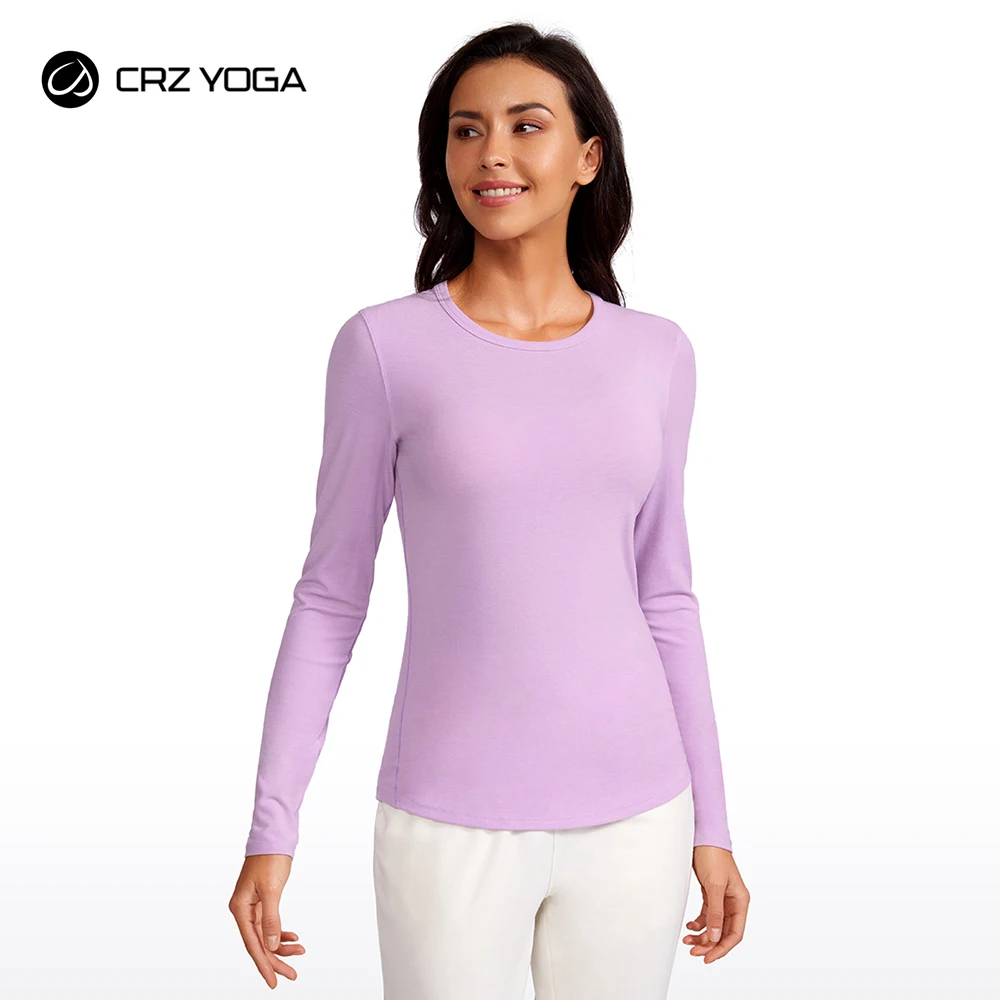 CRZ YOGA Womens Ribbed Long Sleeve Shirts Stretchy High Crewneck Slim Fitted Shirt Fall Casual Basic Layer Tee Tops