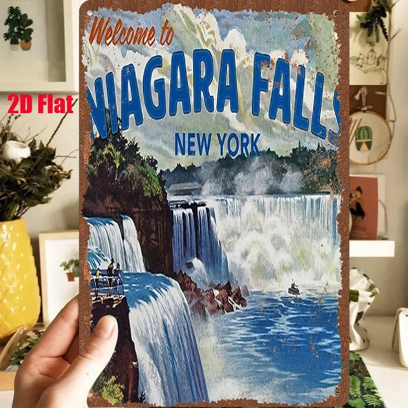 2D Flat - 1pc 2D[Flat] Metal Sign Welcome to Niagara Falls, New York Tin Sign, Measures 8X12 Inches/20X30 Cm, Depicting a Specta
