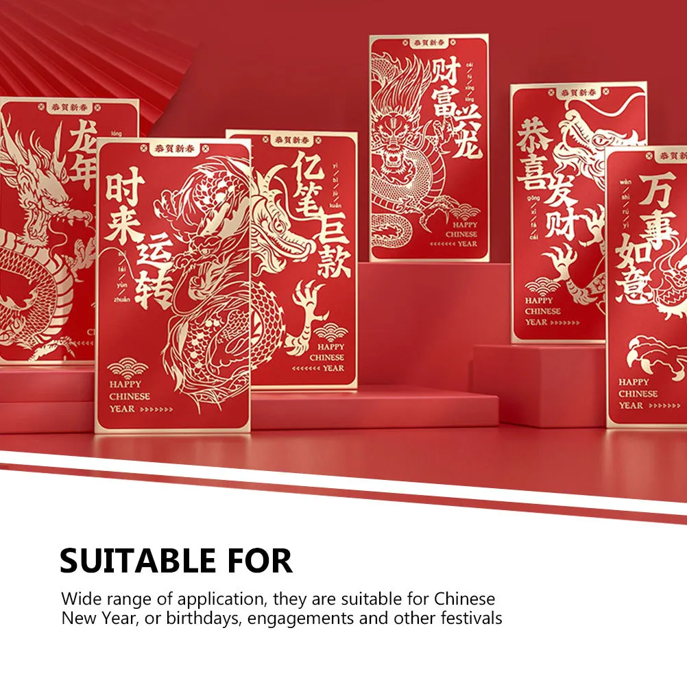 6 pçs envelope vermelho padrão de ouro envelopes de dinheiro da sorte pacotes de dinheiro festival de primavera pacotes vermelhos tradicionais chineses