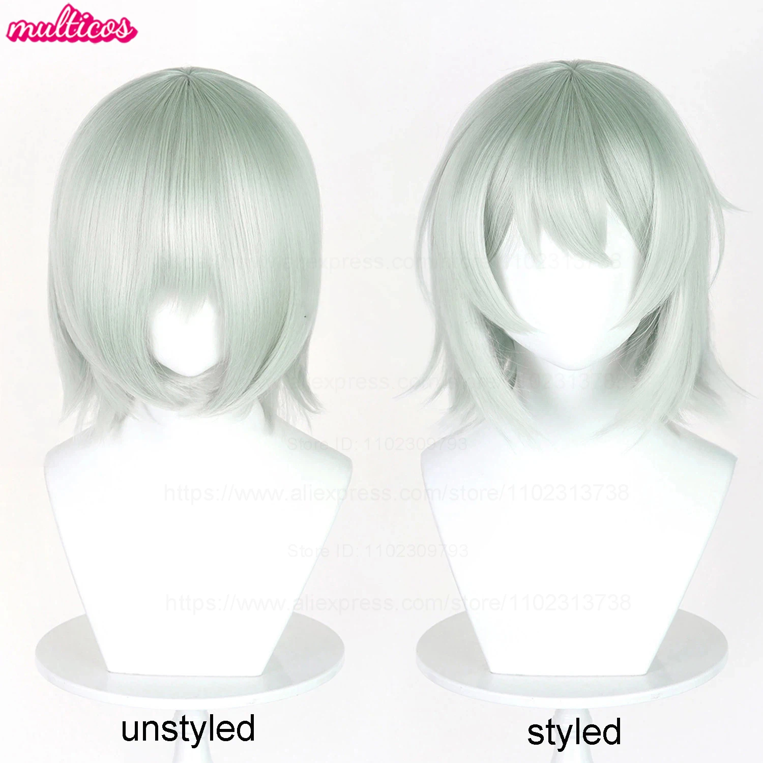 Chainsmoker Cat Satou Yaniko Cosplay-Perücke, Yani Neko-Perücke, kurze, hellgrüne, hitzebeständige Anime-Perücke, Ohren und Schwanz als Accessoires. – Detail 2