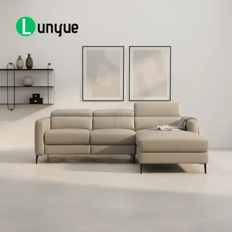 Luxury Modern Fabric L-Shaped Sofa European Minimalist Living Room Furniture Manual Headrest Lounge Couch for Hotel Home