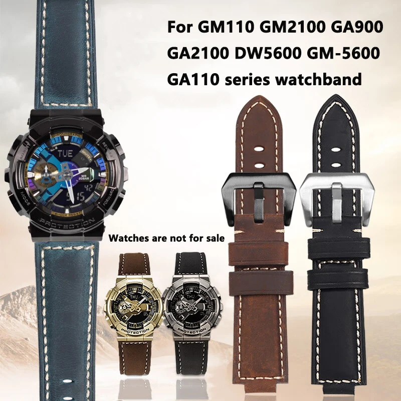 For Casio G-SHOCK GM-110 GA110 DW-5600/5610 GM5600 GM2100 GM6900 GA2100 Modified frosted cowhide Strap 24-16mm convex watchband