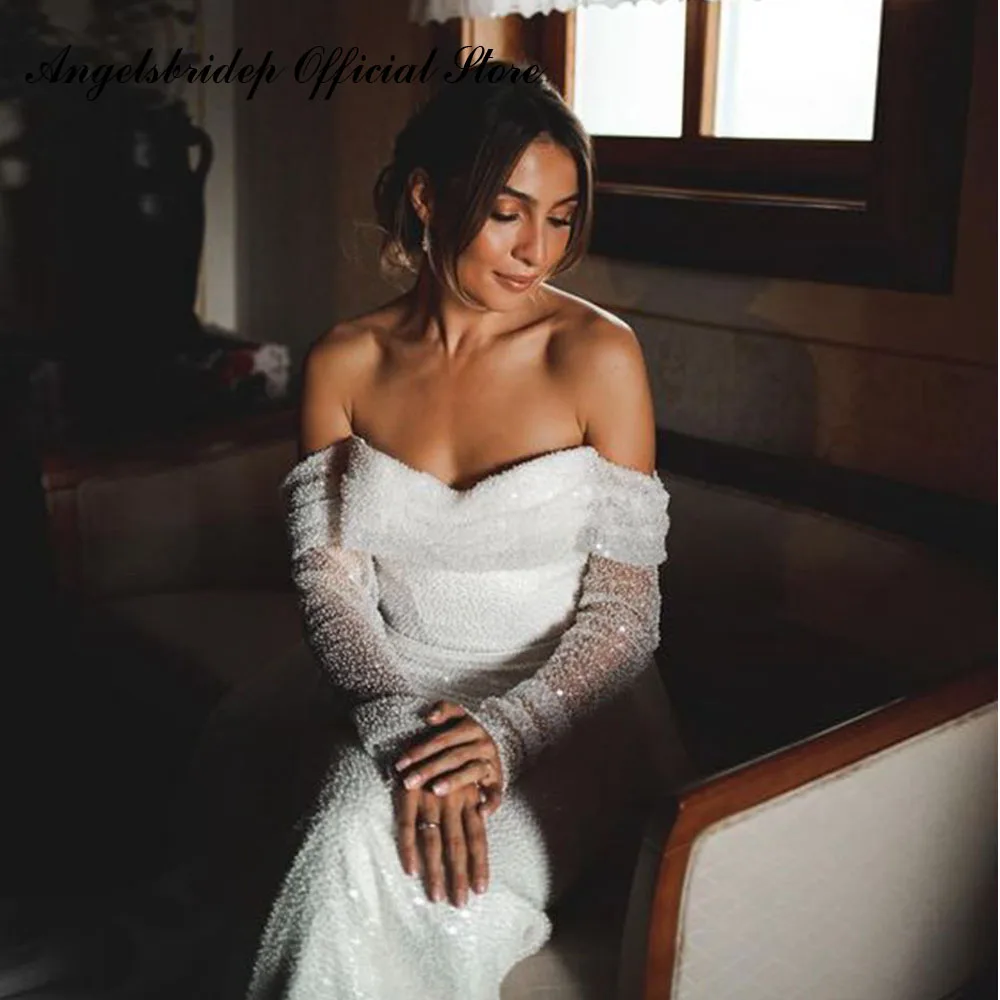 Angelsbridep EINE Linie High Neck Hochzeit Kleider Für Frauen 2022 Braut Kleid Langen Ärmeln Strand Brautkleider Moderne Vestido De noiva