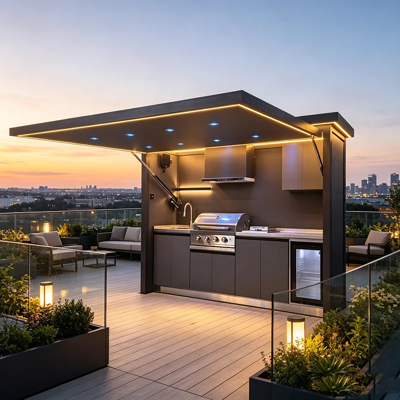 Prefab Weather Resistant Outdoor Kitchen With Built-in Grill For Backyard Entertainment