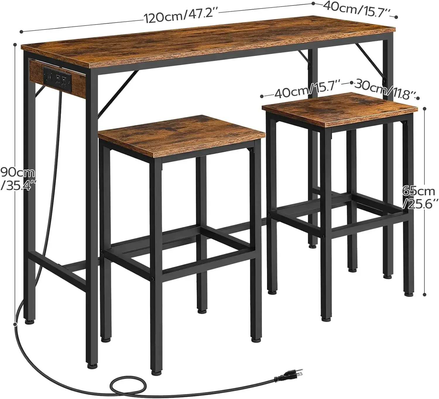 Juego de mesa y sillas de Bar, mesa de Pub de 3 piezas para espacio pequeño, mesa de altura de barra de cocina con taburetes de 2, fácil de montar, rústico