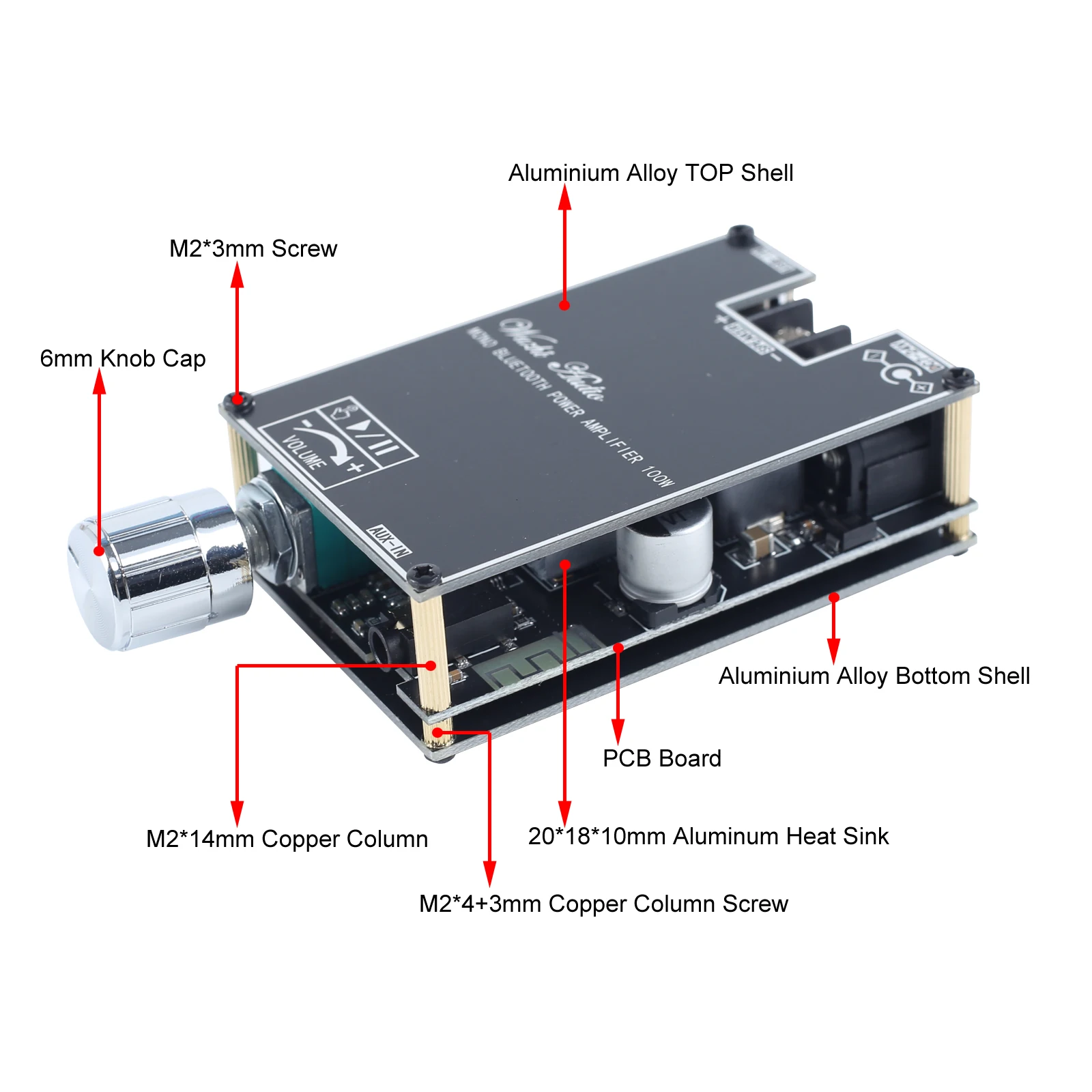 Bluetooth-Compatible  5.1 Amplifier Audio Module 100W TWS DC 12/24V AUX U-disk USB Sound Card for DIY Bluetooth Speaker Receiver