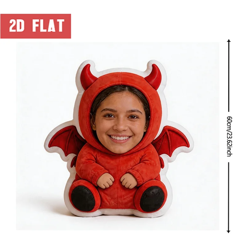 Custom Face Devil Character Shaped Pillow, Personalized Photo Decorative Cushion, 60cm Large Size Accent Pillow for Sofa & Bedro