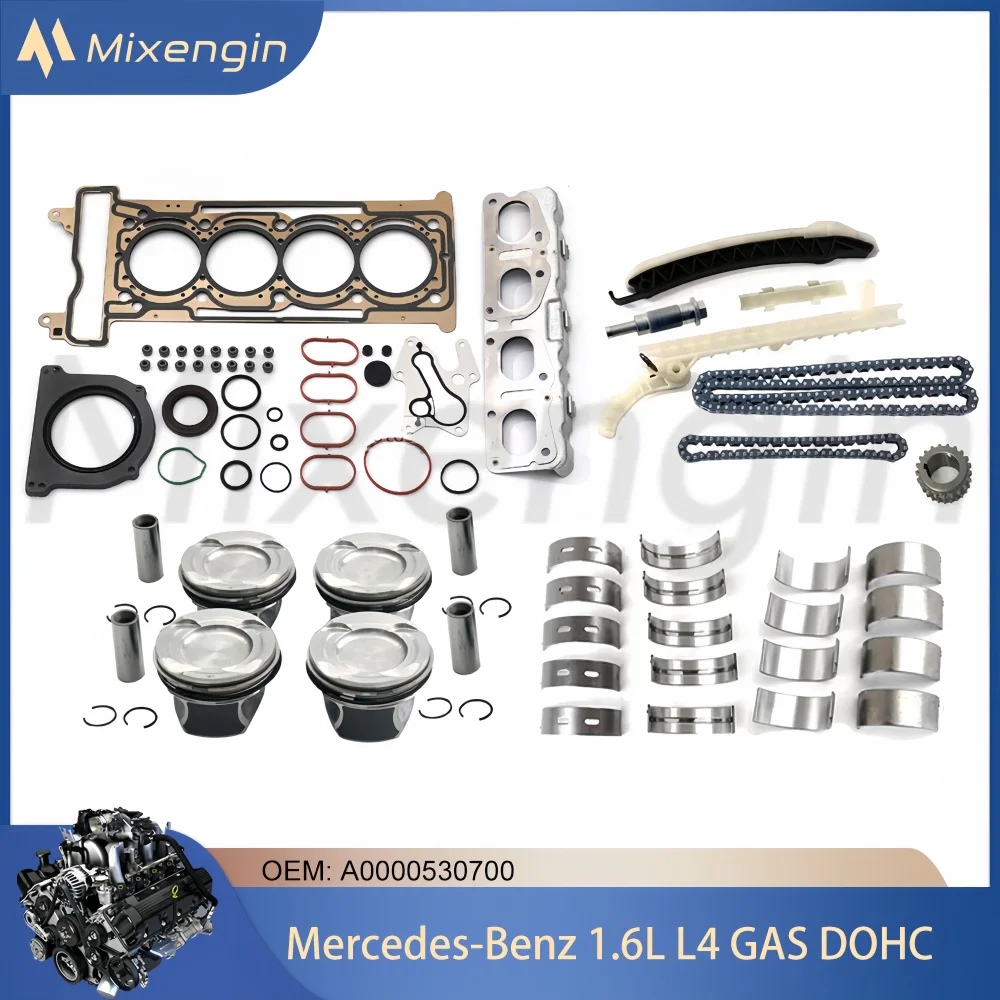 Engine bearing Gasket Set & Timing chain kit & Piston Ring Set For M270 1.6T L4 GAS Mercedes-Benz B160 B180 B200 CLA180 CLA200