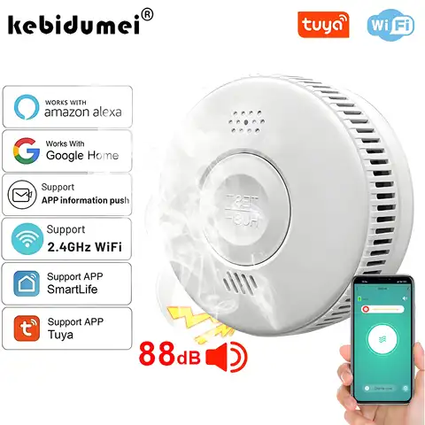 WiFi Tuya 기능 연기 감지기 고품질 85dB 화재 검사 경보 센서 Smartlife APP 제어 응접실 주방 상점