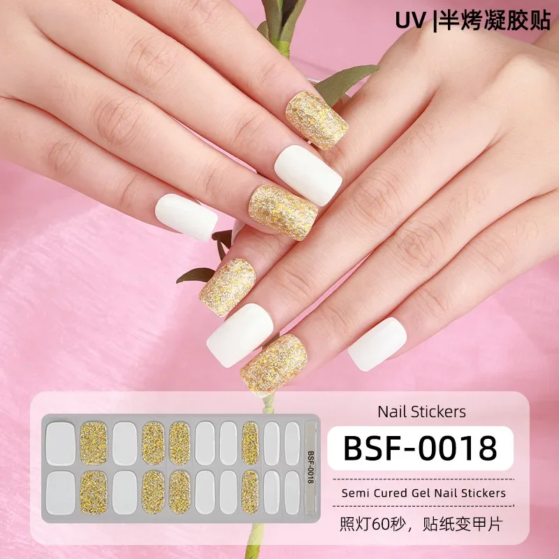 2024 New 20Tips Scallion Powder Explosion Flash Solid Gel Nail Enhancer Semi Cure UV Gel Nail Sticker