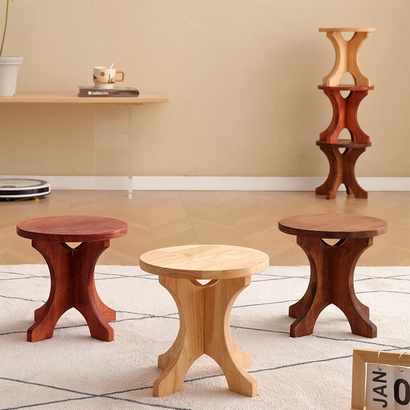 Solid Wood Stool Modern Simple Oak Mini Table Stool Creative Log Small Bench Vintage Home Living Room Low Round Chair Decoration