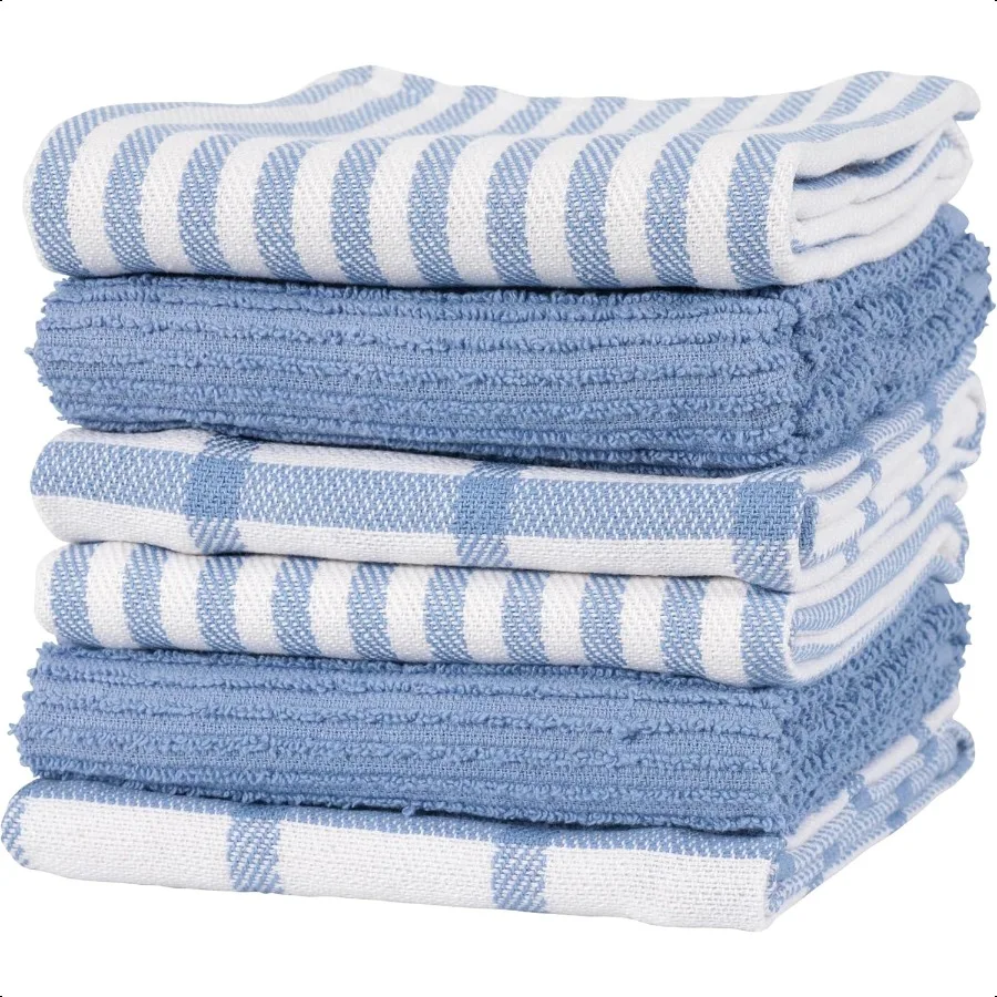 

Premium Kitchen Towels 18 x 28 Large 100 Cotton Flat Terry Absorbent Dish Towel Set (Faded Denim 6 Pack)