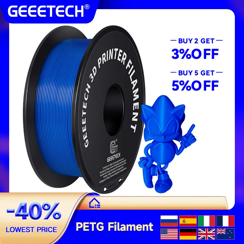 GEEETECH-filamento PETG para impresora 3D, 1KG, 1,75mm ± 0,03mm, 1KG (2,2 libras), envío rápido, envasado al vacío, sin enredos