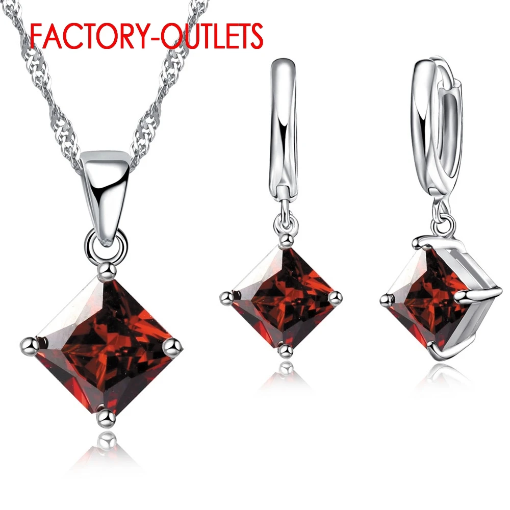 Genuine 925 Sterling Silver Bridal Jewelry Sets Fashion Jewelry Classic Square Cubic Zirconia Women Girls Engagement Anniversary