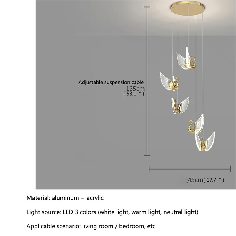 PLLY lampu gantung tangga, lampu liontin angsa kreatif Nordik untuk ruang makan rumah