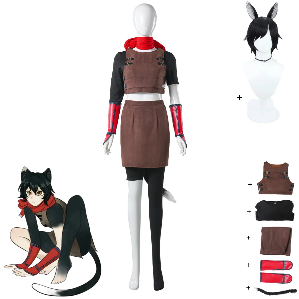 Anime Delicious In Dungeon Meshi Izutsumi Cosplay Costume Furry Ear Fantasy Vest Skirt Outfits Wig Woman Sexy Party Suit