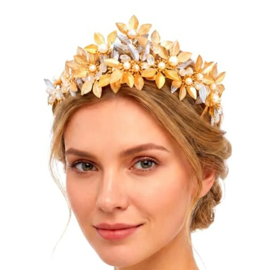 

Gold Leaf Tiara Headband for Women Bridal Leaves Tiara Headpiece Laurel Leaf Goddess Crown for Bride, Wedding, Prom, Photoshoot