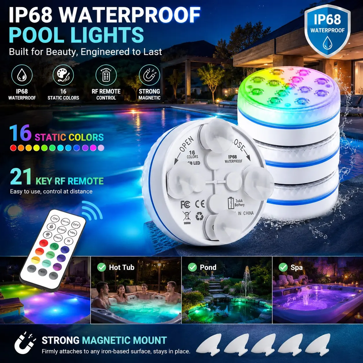 13 LED Submersible RGB Underwater Lights with Remote Control
