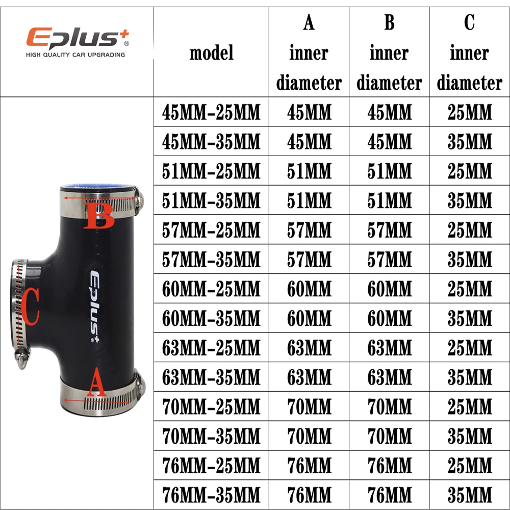 EPLUS أسود عالمي سيليكون أنابيب خرطوم T-شكل 3-way موصل سيارة المبرد توربو كمية الأنابيب المقرنة أسود متعدد الحجم #2