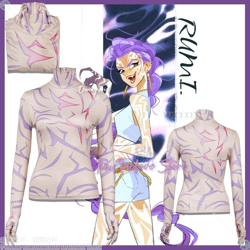 

Аниме Kpop Demon Косплей Юни Руми 코스프레 의상 Rujinu Фиолетовый демон Татуировка Боди Ужас Комбинезон Сексуальный Хэллоуин Рождественская вечеринка