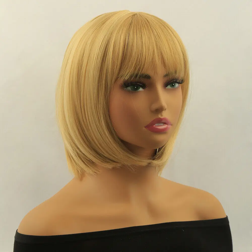 Women's Wig Golden Gradient Wave Short Straight Hair Synthetic Wigs 12inch