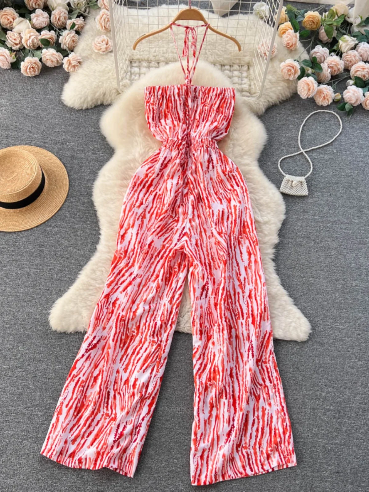 Spring Summer New Sle Tie Dye ter Ne Wide Leg Jumpsuit Travel Faion Chiffon Dra Long Pants Women's Online Exclusive