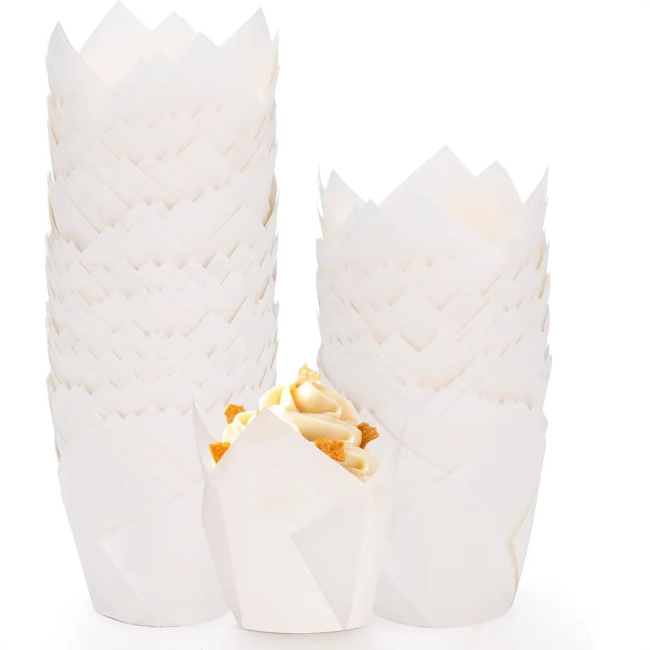 

【200 Pcs Tulip Shape Baking Cups】Food Grade Greaseproof Liners, Heat Resistant Cupcake Wrappers for Muffins, Desserts