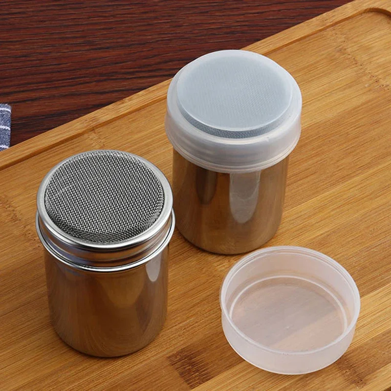 Small and Large Size Stainless Steel Chocolate Shaker Icing Sugar Powder Flour Powder Cocoa Coffee Sifter Shakers with cover