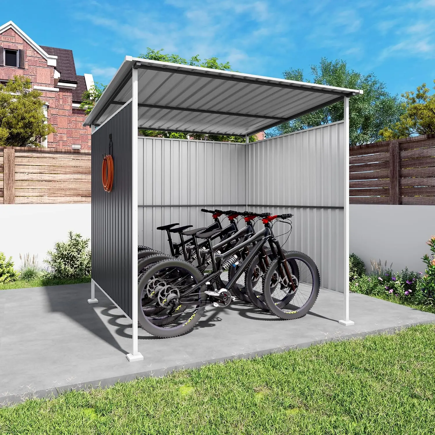 6x6 FT Metal Bike Shed Outdoor Hardtop Storage Shelter Lean to Gazebo Bicycle Patio Deck Weatherproof Backyard, Customized