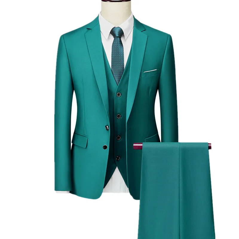 2026 New Men\'s Suit 3-Piece, Wedding Party Dress Jacket Vest Trousers, Fashion Slim Fit Blazer Waistcoat Pants Red Blue Green