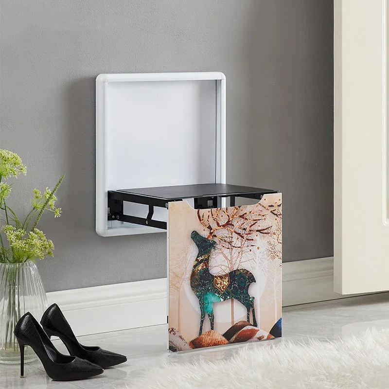 

Home Decorate Bathroom Furniture Nordic Mural Folding Wall Stool Aluminum Alloy Shoe Changing Stool Seat Ultrathin Wall Chair