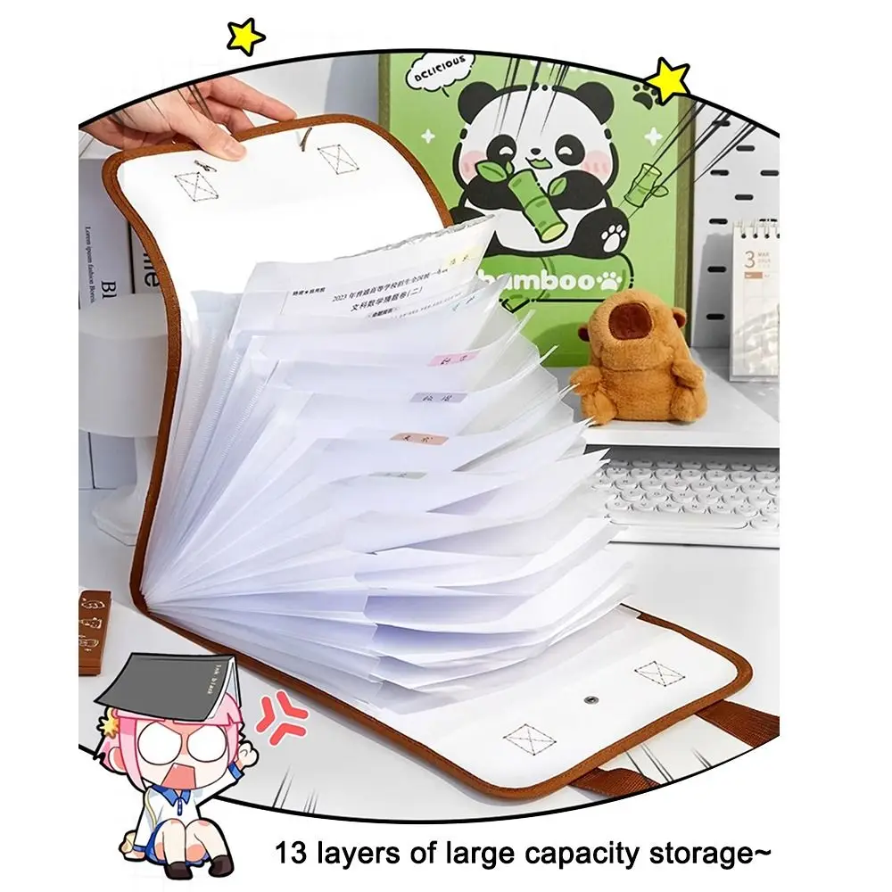 

Папка для файлов Cartoon Capibara A4, большая вместимость, водонепроницаемый органайзер для аккордеона, 13-слойная расширяющаяся сумка для хранения данных