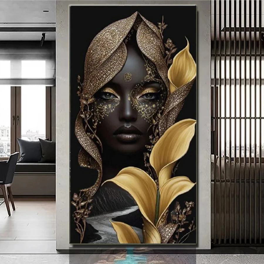 

5D DIY Diamond Painting Black Woman Portrait Lily Full Square Round Diamond Embroidery Rhinestones Pictures Crafts Decor Home