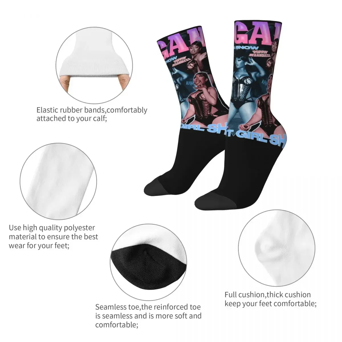 Casual Unisex Socks Vintage Megan Thee Stallion Rapper Bootleg Merch Comfortable Hip Hop Sport Socks All Seasons