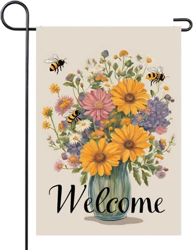 Spring Summer Flower Garden Flag 12x18 Inch Double Sided Welcome Bees Flowers in JJE DDI GGX