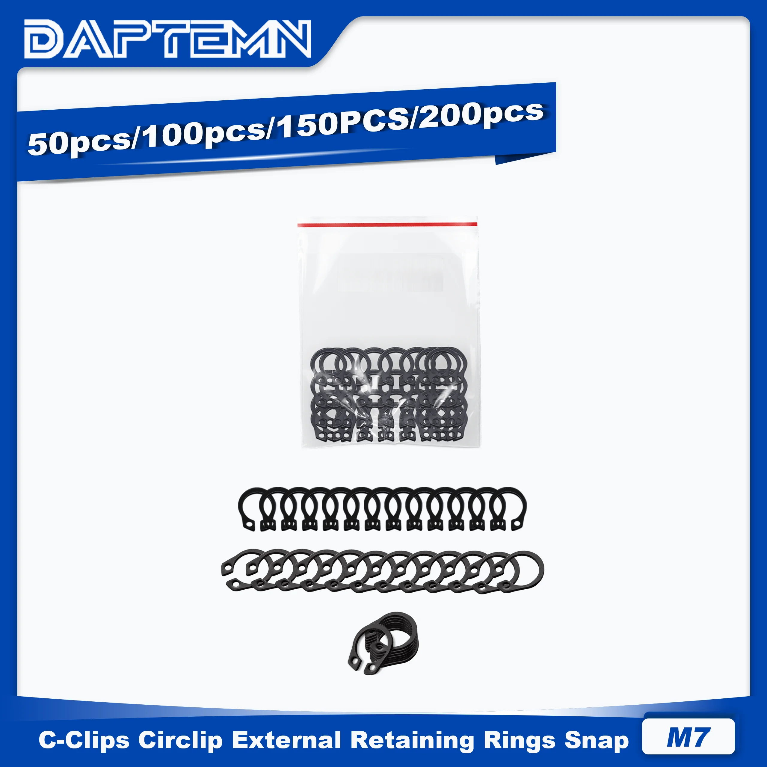 M7 C-Clips Small External Retaining Rings, Circlip Snap Retaining C-Clips Black Alloy Steel Rings 50PCS 100PCS 150PCS 200PCS