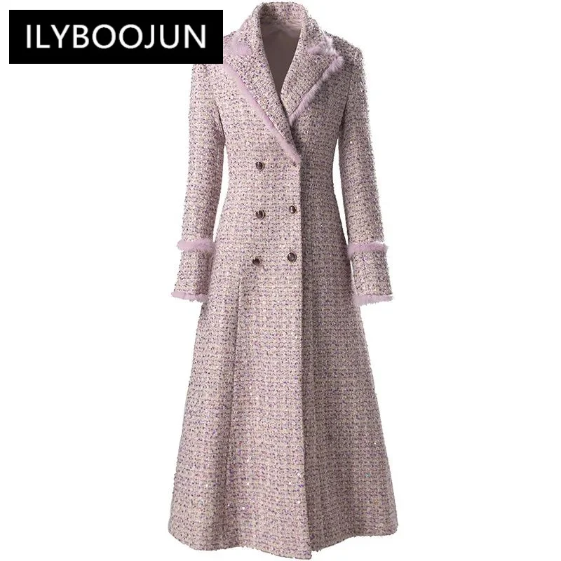 

Autumn Winter Women's Coat Long-sleeved Double Breasted Streetwear pink Fashion S-3xl Overcoat