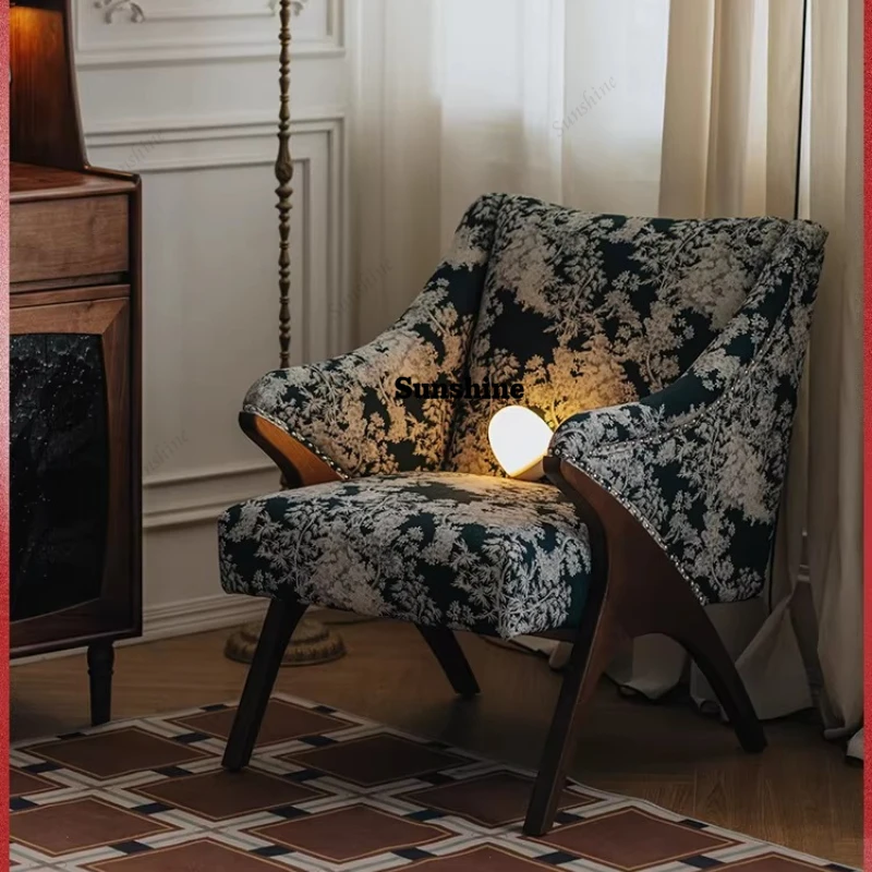 

French retro, fabric single lazy sofa, living room balcony recliner