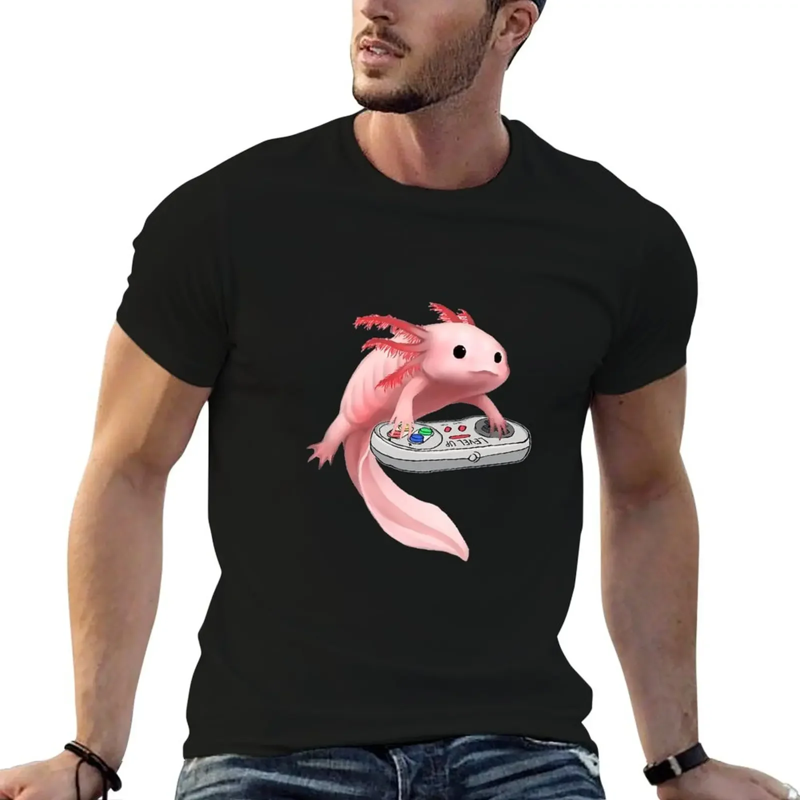 Axolotl Fish Playing Video Game White-Axolotl Lizard Gamers T-Shirt summer tops designer shirts tees men t shirt