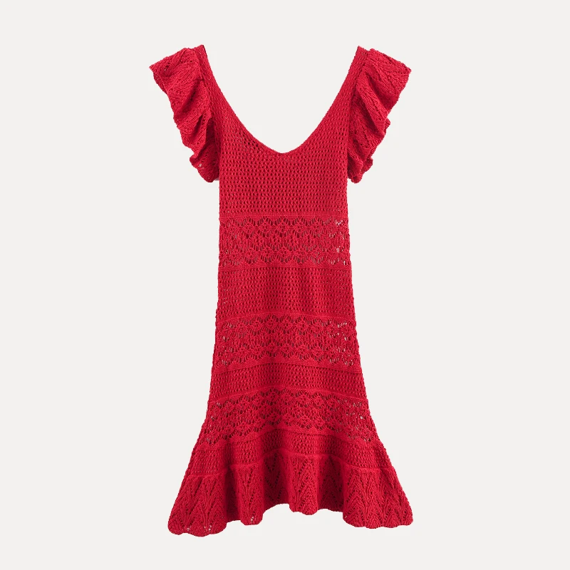  vestido de malha f de verão texturizado em camadas decoração cintura alta saia psada manga curta decote em v c...