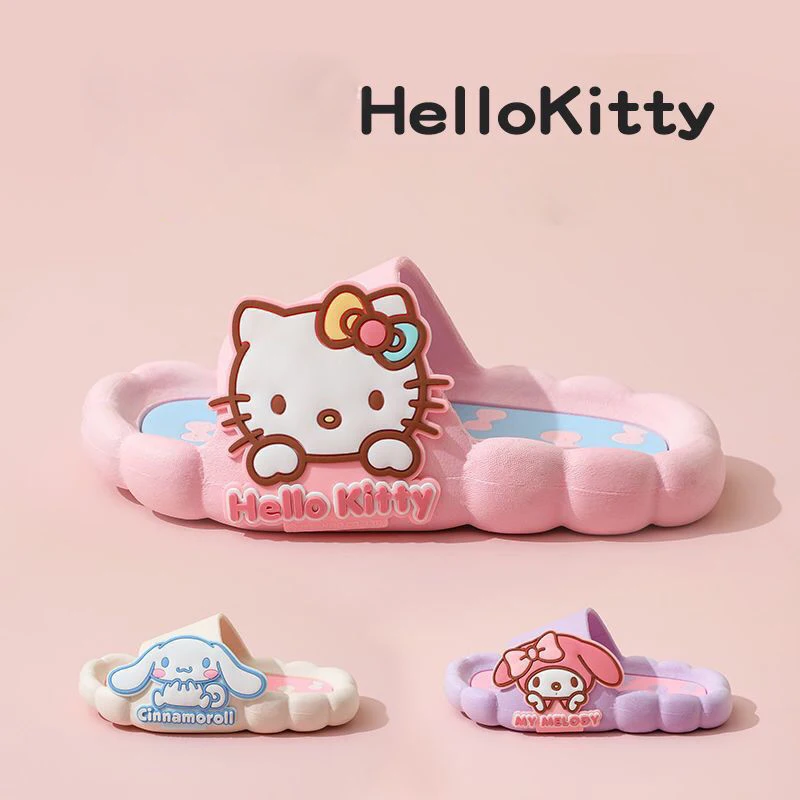 

Тапочки детские Sanrios с аниме рисунком Hello Kittys, летние тапочки с мягкой нескользящей подошвой, для дома и улицы, подарок