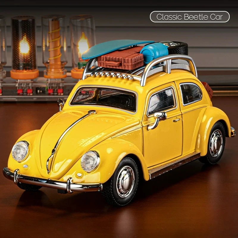 

1:32 Beetle Alloy Toys Cars Models Diecast with Light Sound Miniature Toy Doors Opened Pull Back Vehicles for Model Ornament