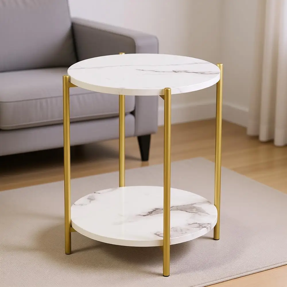 

2 Tier Round Side Table, Coffee Table, Simple Sofa Table, Waterproof Removable Tray Table, Indoor Outdoor Accent Table, Living R