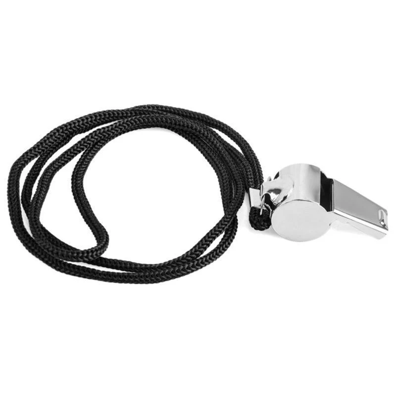 1Pc Stainless Steel Whistle With Black Lanyard Rope For Outdoor Sports 4.6*1.8*2.1cm