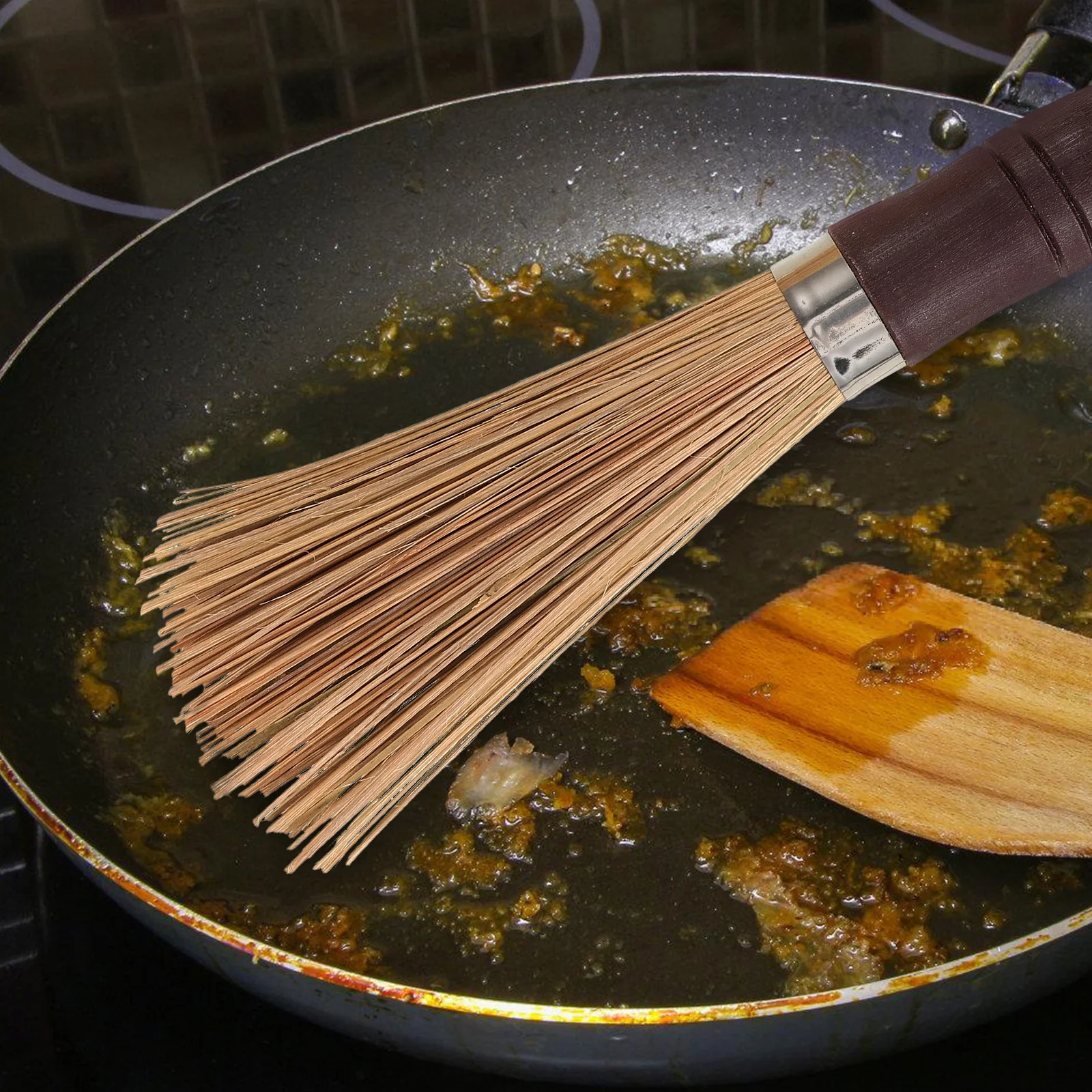 

2 Pcs Bamboo and Wood Pot Brush Dish Scrubber Washing Kitchen Brushes with Handle Dishwashing Cleaning