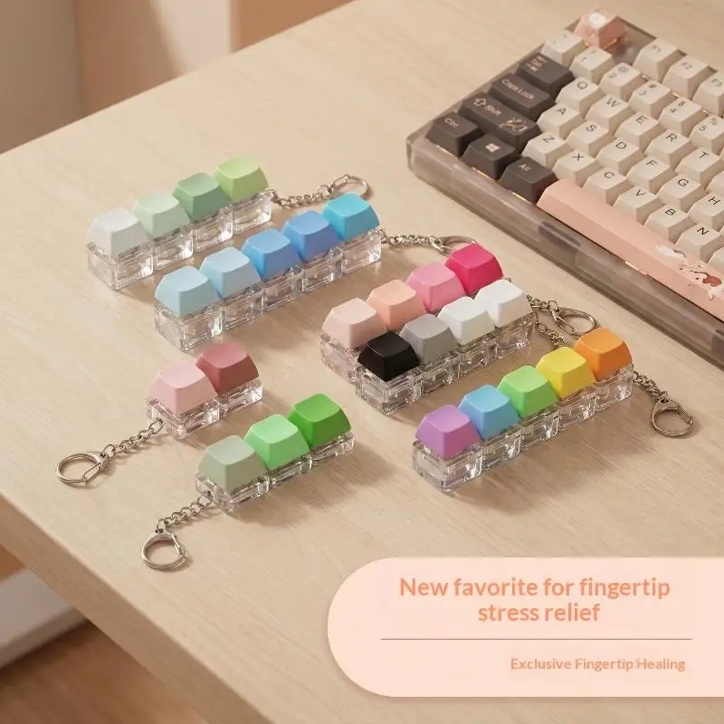 4-Tasten-Tastenkappen-Tastatur-Fidget-Schlüsselanhänger, Stressabbau-Fidget-Clicker-Spielzeug, Dekompressions-Spielzeug, Taschenanhänger – Detail 4
